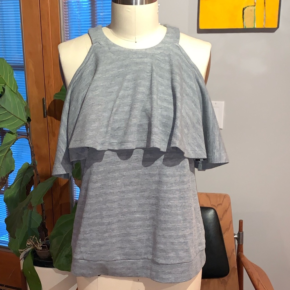 Juicy Couture heathered sweatshirt sleeveless top with neck flounce. Medium